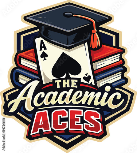 The academic aces logo with graduation cap and playing card