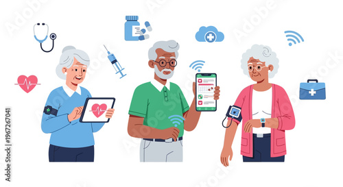 Senior Digital Health Monitoring: Elderly People Using Telemedicine Apps, Wearable Devices & Remote Medical Technology for Connected Care & Wellness