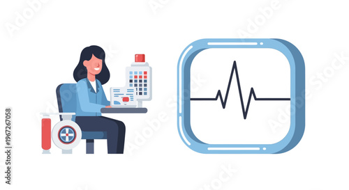Healthcare Technology and Diagnostics Illustration: Lab Worker and EKG
