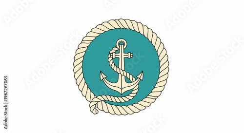Nautical Anchor Emblem with Rope Border, Vintage Marine Symbol for Sailing, Maritime and Ocean Themes