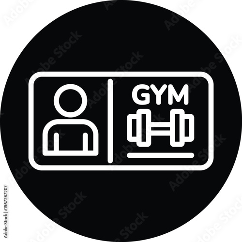 Gym Membership Card icon white line art on black circle background vector fitness access