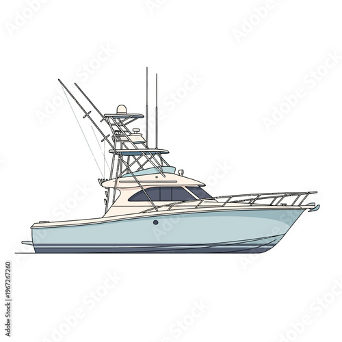 Sport Fishing Yacht Illustration - Luxury Boat for Recreation and Travel