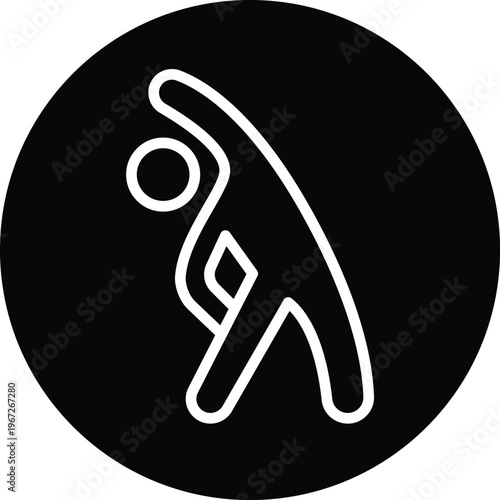 Stretch icon white line art on black circle background vector flexibility training symbol