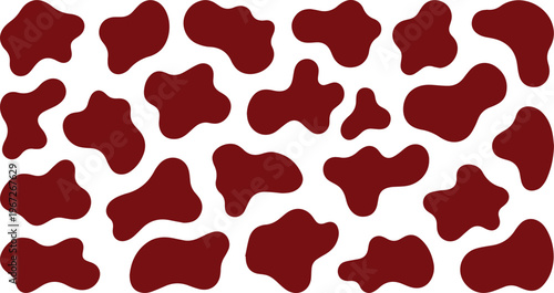 Patrón de piel de vaca en color marrón rojizo, textura de manchas orgánicas abstractas, fondo vectorial con estampado animal