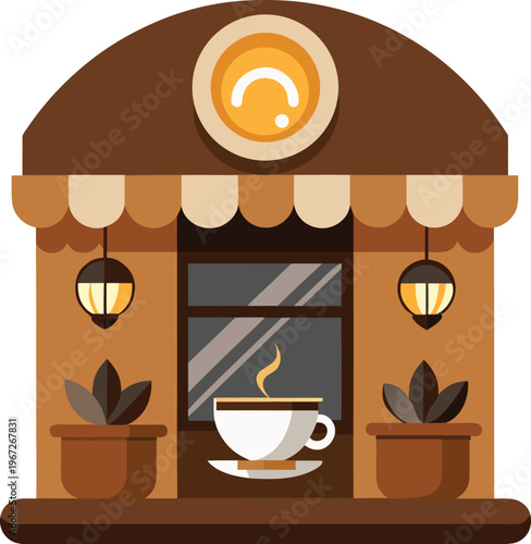 Cozy Coffee Shop Entrance with Potted Plants illustration