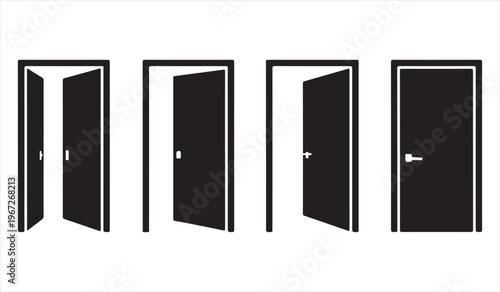 Minimal door open and close sequence vector icons