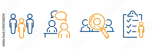 job centre icons, job interview, recruit, candidate, competence test, outline icon set, editable vector
