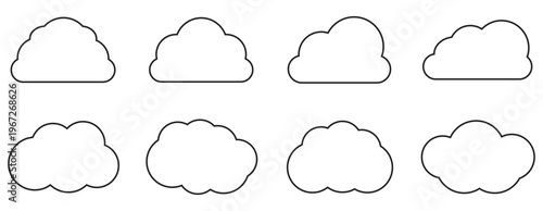 Vector cloud icons. Weather Climate Symbol. Black cloud outlines on white. Weather illustration, vector set.