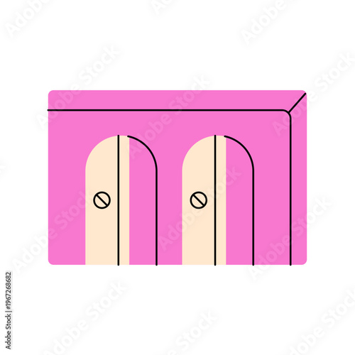 Pencil sharpener. Cartoon cutter of graphite drawing tool, school stationery supplies for sharpening pencils, simple flat crayon blade equipment. Vector isolated illustration