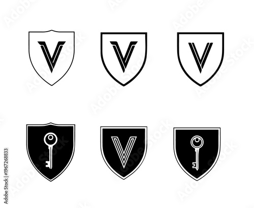 Vintage heraldic shields and keys collection black and white design