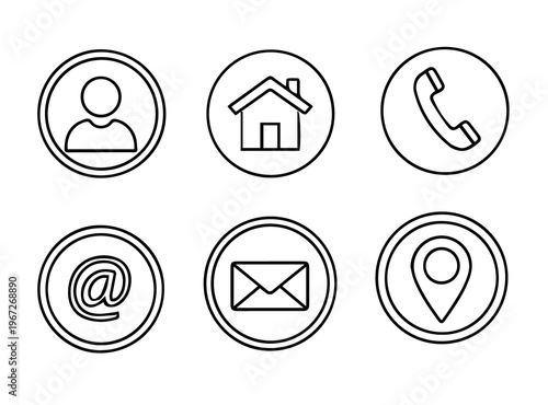 Contact information icons set hand drawn style