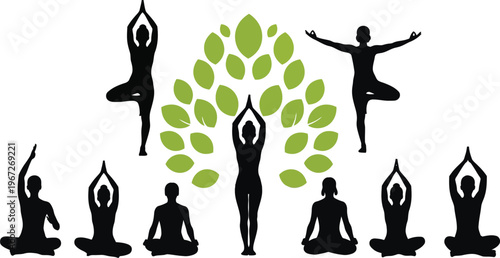 Silhouette yoga and meditation with tree of life a path to wellness and spiritual growth