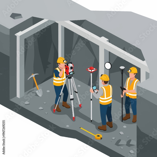 Surveyors at Work - Tunnel Construction and Measurement.