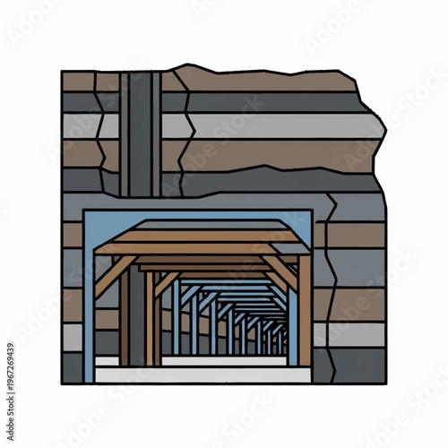 Illustration of a Mine Shaft with Wooden Support Structure.