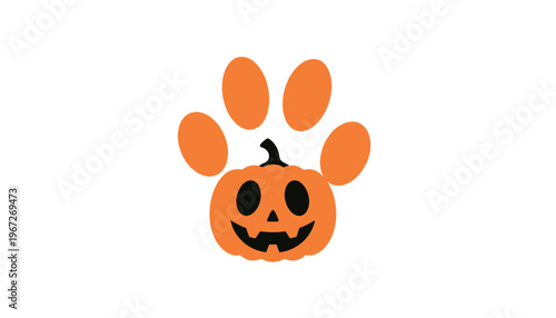 A cartoon pumpkin with a paw print on Halloween