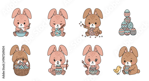 Cute cartoon bunnies in various poses.