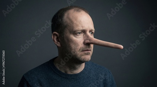 A man with a long nose representing dishonesty or deception
