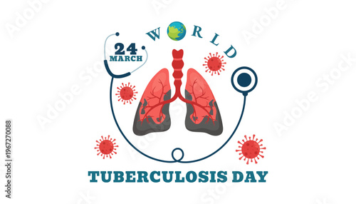 Tuberculosis day awareness illustration with lungs and stethoscope