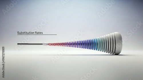 Colorful spiral object with white base and black rod on a gradient background with substitution rates text