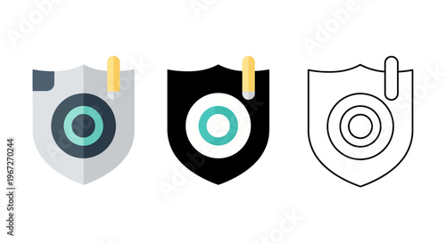Shield icons with camera lenses.