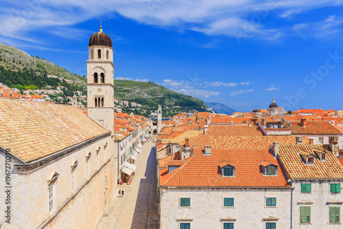 Dubrovnik, Croatia. Famous Placa (Stradun) street from the city walls.