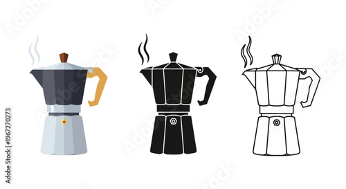 Three coffee makers in different colors.