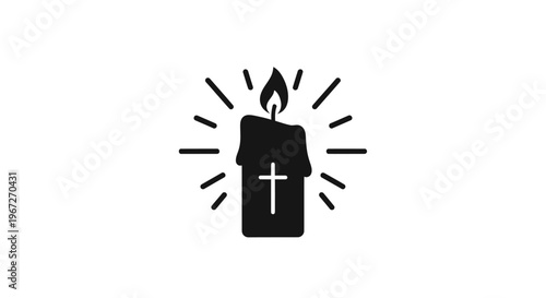 Black candle with white cross symbol.