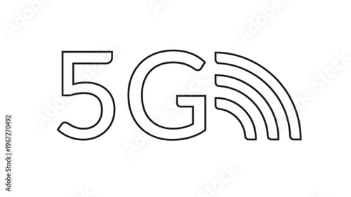 5G symbol with radiating waves indicating wireless communication technology and future connectivity featuring 5G, fifth generation, network with