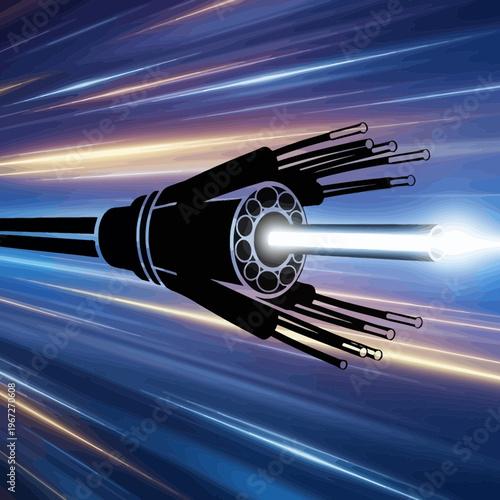 Fiber optic cable technology transmitting data at high speed digital communication.
