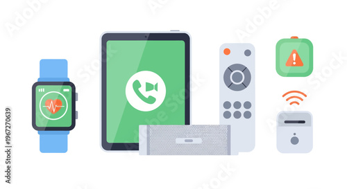 Smart home automation devices control flat design vector illustration