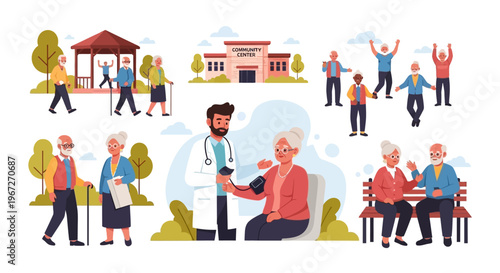 Multi-generational family celebrating togetherness in garden vector illustration flat design