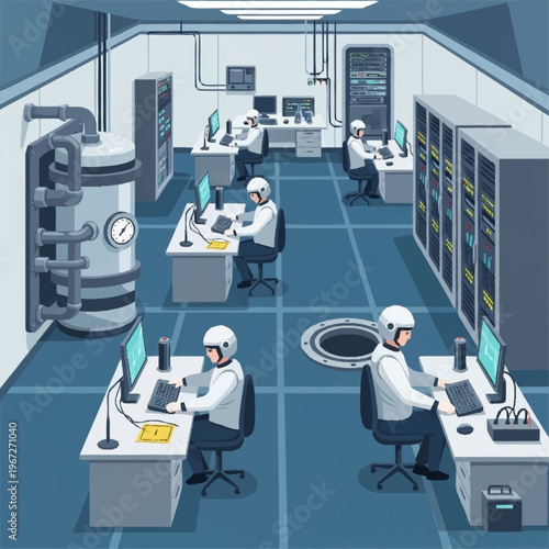 Control Room Operators at Work in a High-Tech Facility.