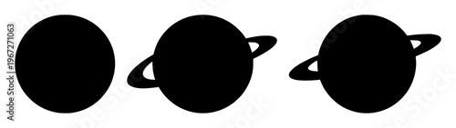 Planet icon set with solid black silhouette on white background featuring celestial object, space, astronomy with vector and minimalism