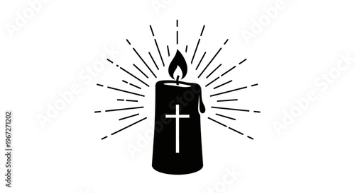 Black candle with white cross symbol.
