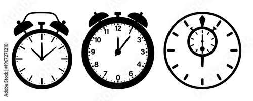 Pension fund retirement clock icon set with solid black icon on white background featuring clock, pension, finance with retirement and investment