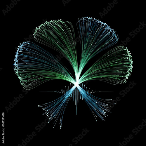 Glowing blue green light lines explosion.