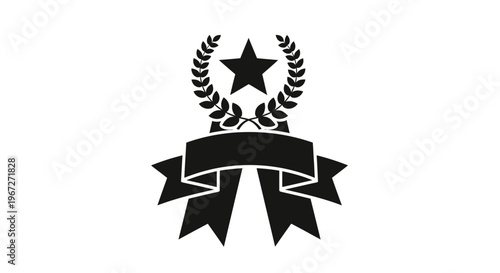 Black star award ribbon symbol icon.