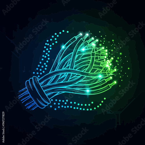 Glowing Fiber Optic Cable End.