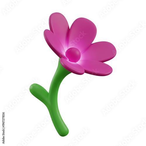 Cute Pink Flower Cartoon Style 3D Illustration On Isolated Transparent Background
