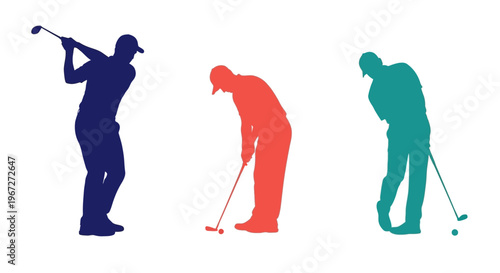 Golfers in different poses illustration.