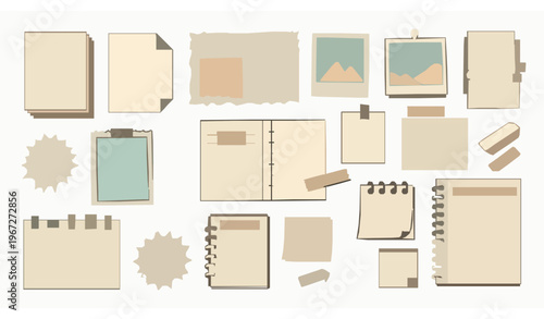 Cute doodle notes vector set with paper sheets stickers postcards and scrapbook elements isolated on white