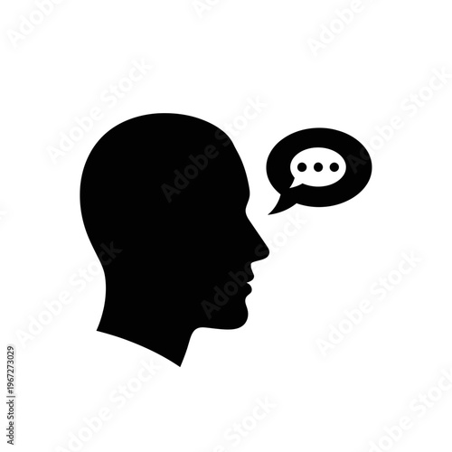Silhouette of a human head with a speech bubble indicating thought.