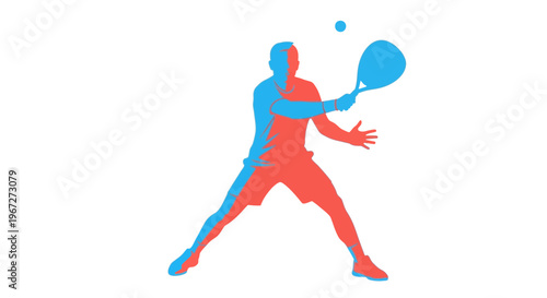 Tennis player in dynamic motion swing.