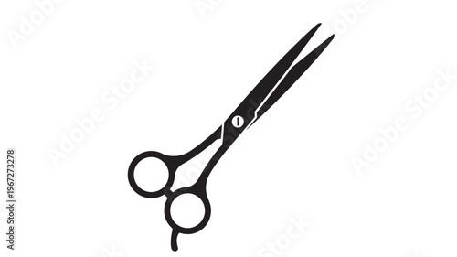 Scissors professional hairdressing tool with sharp blades and finger loops, icon for grooming and cutting services