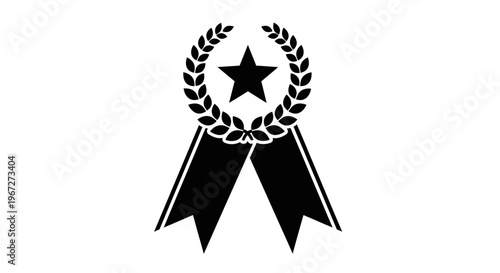 Black star award ribbon icon symbol.