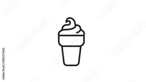 Ice cream cone icon with a swirl on top, presented in a simple black outline. featuring dessert, sweet, frozen with treat and food elements for