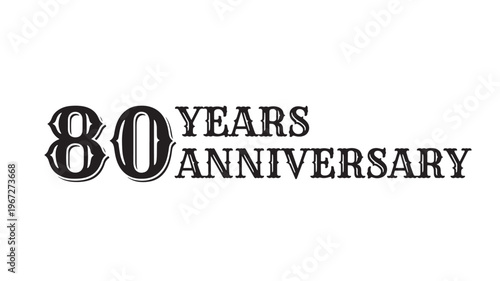 Number 80 years anniversary with stylized text and decorative elements on a white background, a celebratory graphic.