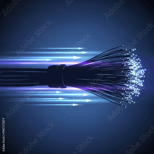 Fiber optic cables transmitting data at high speed digital information transfer.