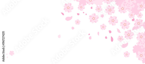 Elegant vector illustration of pink sakura flowers blowing in the wind, creating a soft and atmospheric spring background ideal for seasonal and branding designs