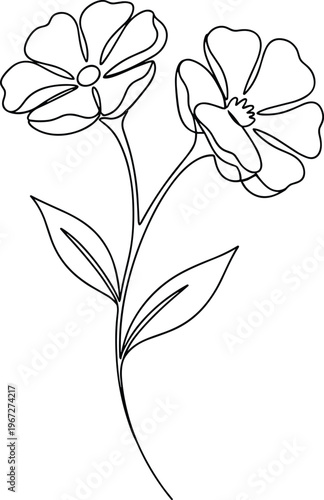 Minimalist floral line art illustration, simple flower outline drawing, black and white botanical design, elegant nature sketch, decorative blooming plant artwork